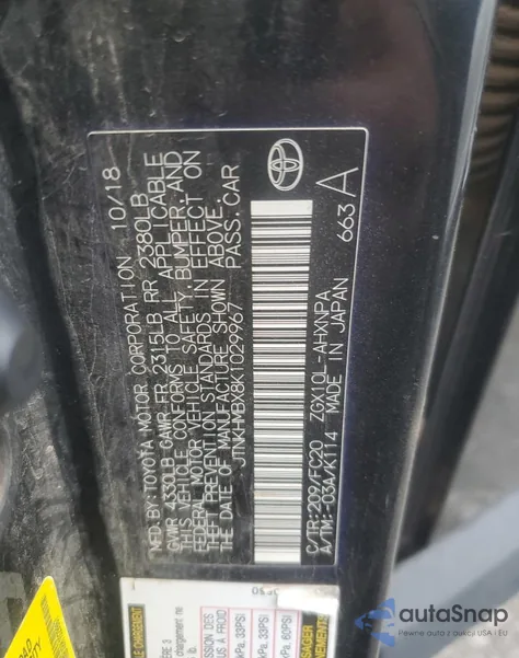 2019 Toyota C-Hr Xle z USA, uszkodzony, nr VIN JTNKHMBX8K1029967